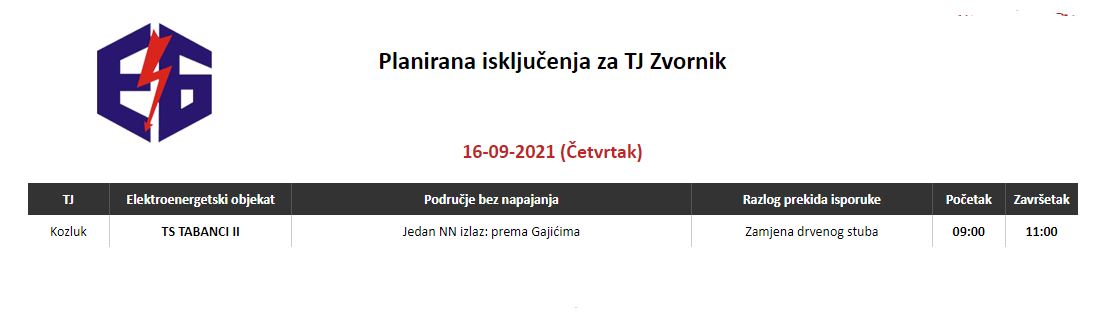 Danas bez struje jedno naselje na području Zvornika