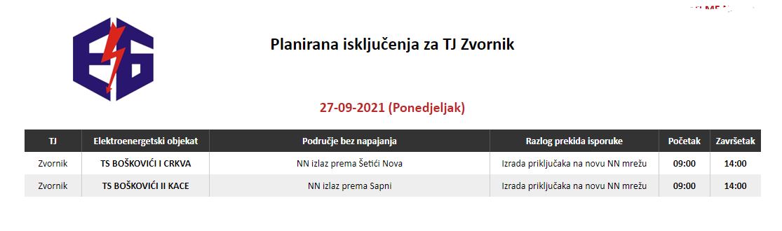 Radovi na dvije trafostanice planirani za danas na području Zvornika