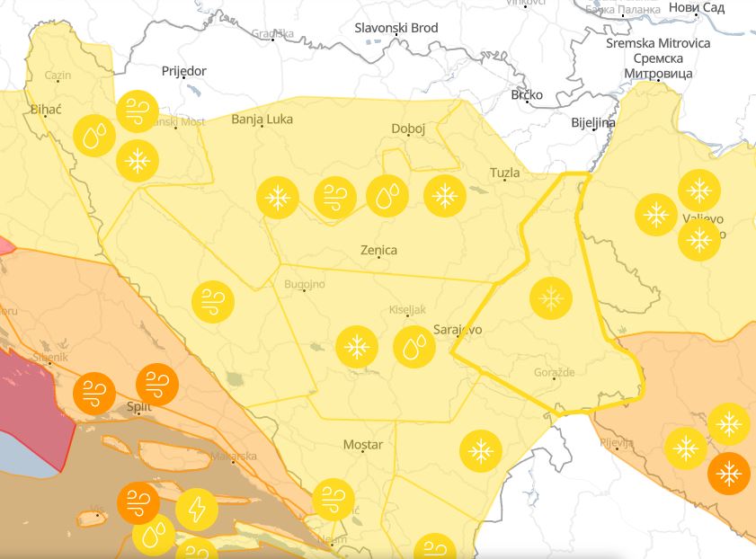 Upaljen žuti meteoalarm za cijelu BiH zbog snijega i poledice