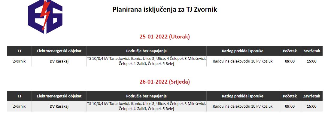 Planirani radovi na dalekovodu, hiljade korisnika bez električne energije na području Zvornika