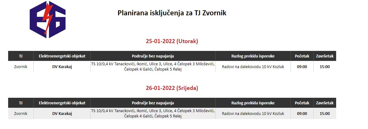 Ovog utorka stotine domaćinstava bez električne energije na području Zvornika