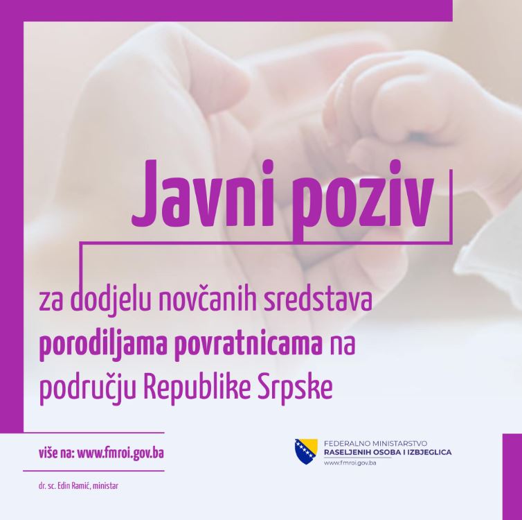 Raspisan Javni poziv za dodjelu novčanih sredstava porodiljama povratnicama na području entiteta Republika Srpska 2022