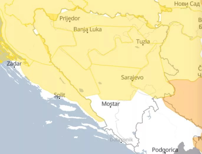 Upaljen žuti meteoalarm za većinu gradova i regija u BiH