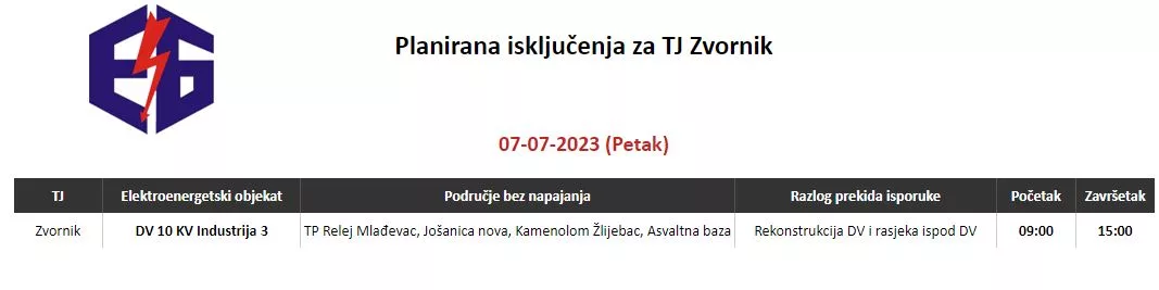 Danas radovi na jednom dalekovodu na području Zvornika, bez struje korisnici četiri trafostanice