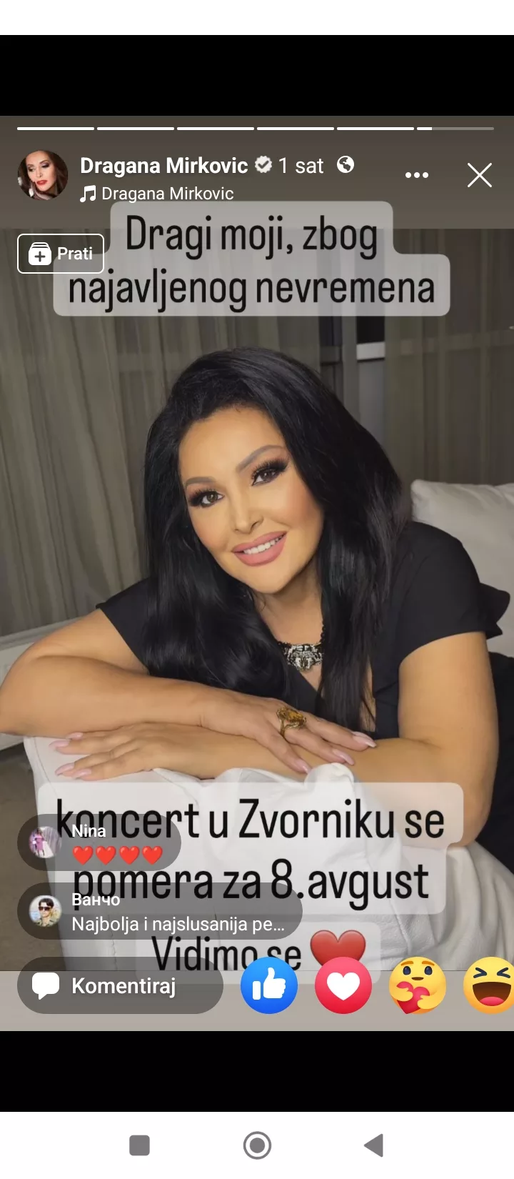 Koncert Dragane Mirković se odlaže za 8.august zbog najavljenog nevremena