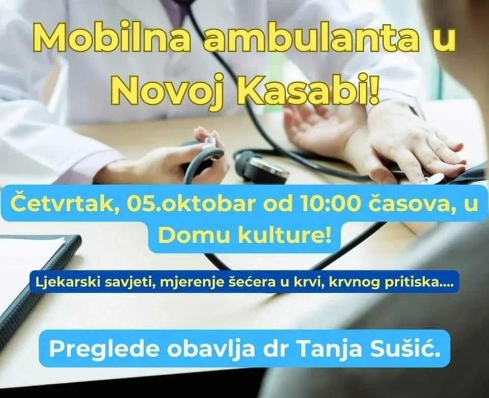 Mobilna ambulanta danas u Novoj Kasabi, na pregled mogu doći sve osobe iz ovog mjesta