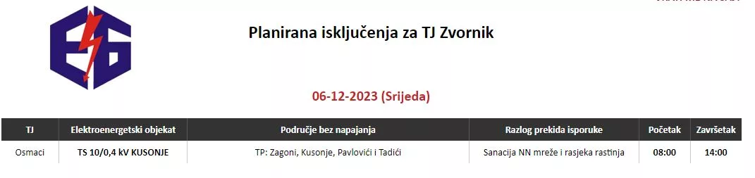 Nastavljaju se radovi rasjeke na području koje pokriva Terenska jedinica Zvornik kompanije "Elektro-Bijeljina"