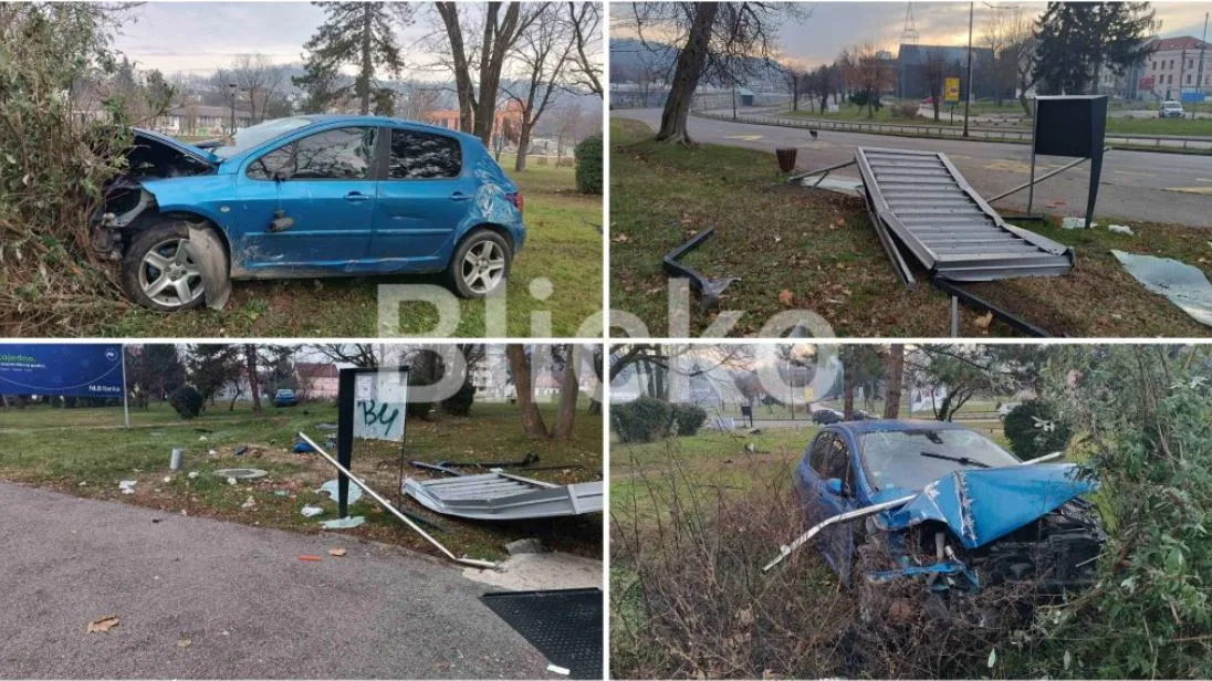 Automobil uništio autobusko stajalište u centru Tuzle, dva lica zadobila povrede (FOTO+VIDEO)