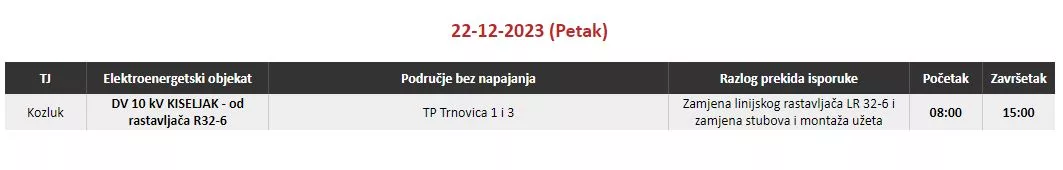 Ovog petka bez struje jedno naselje na području Zvornika 