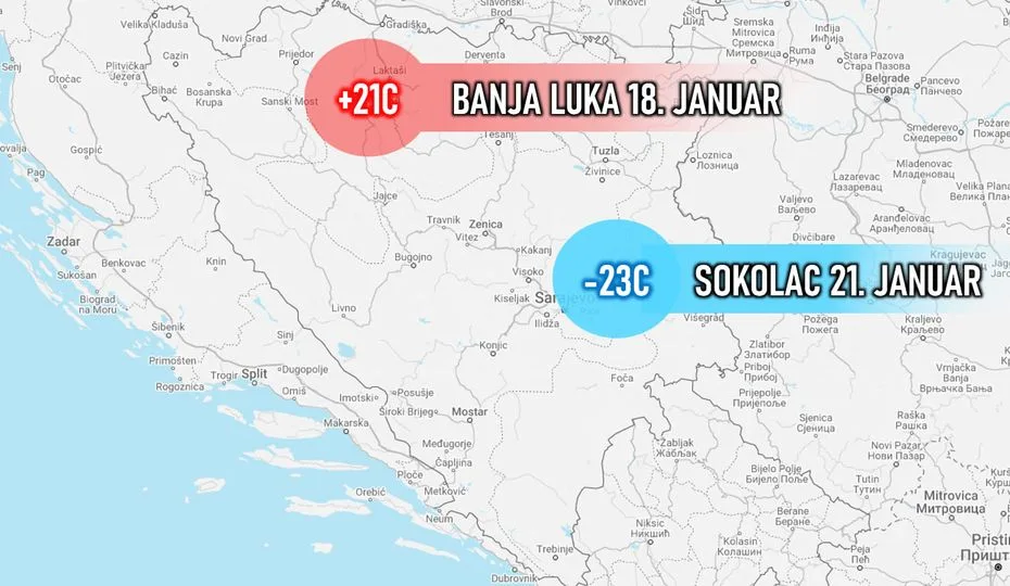 U samo tri dana zabilježena temperaturna razlika od 44 stupnja Celzijusa na prostoru BiH