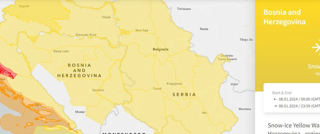 Narednih sedam dana temperature u minusu, danas žuti meteoalarm zbog snijega 