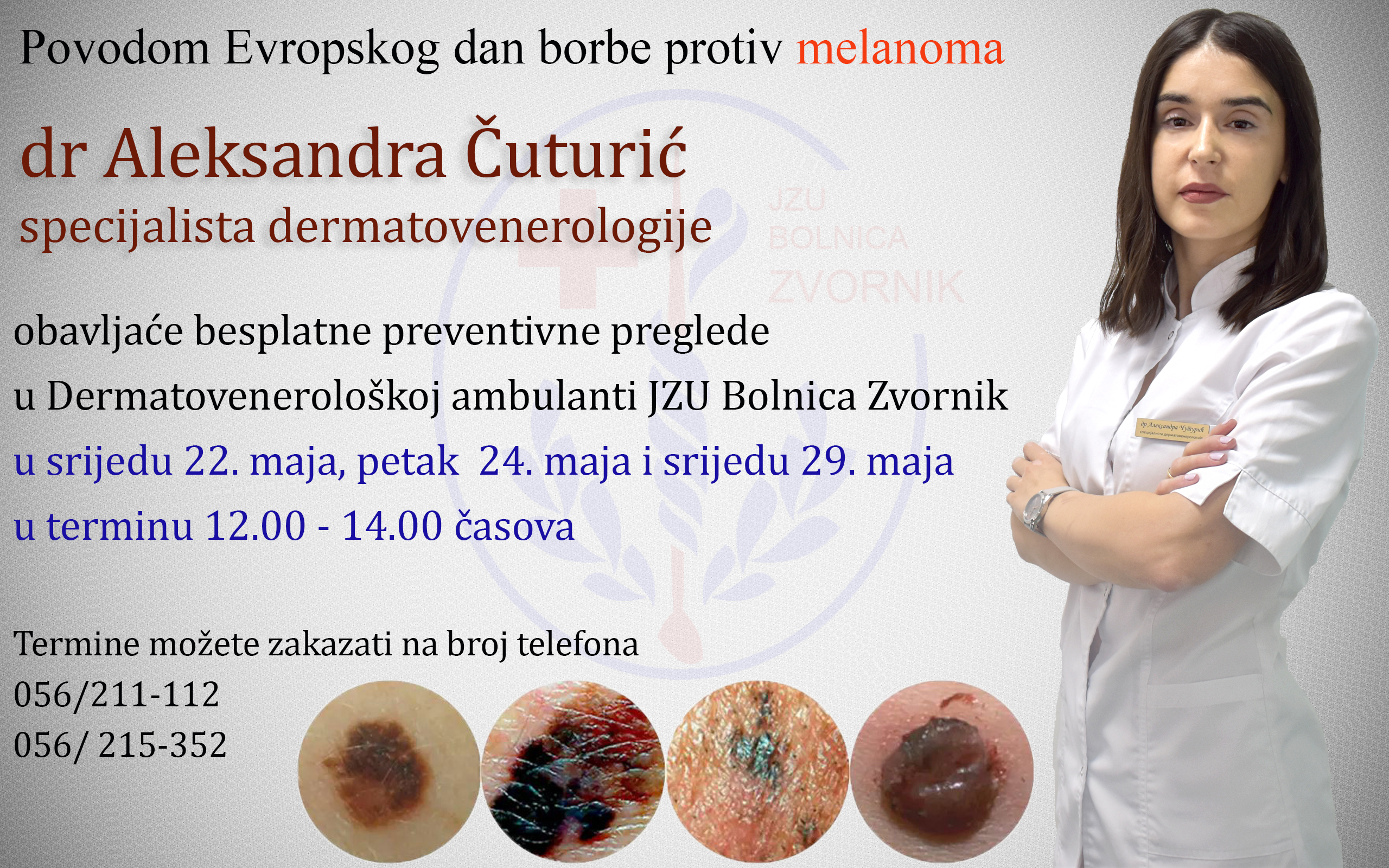BESPLATNI DERMATOVENEROLOŠKI PREVENTIVNI PREGLEDI U JZU ”BOLNICA” ZVORNIK