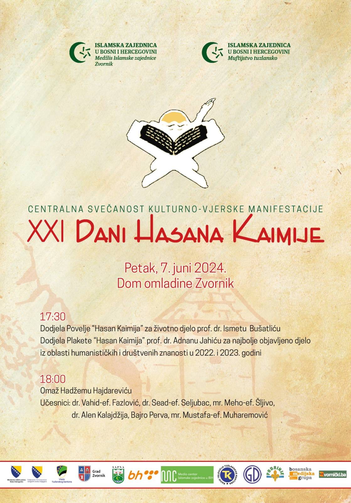 Centralna svečanost manifestacije Dani Hasana Kaimije danas od 17:30 u Domu omladine Zvornik