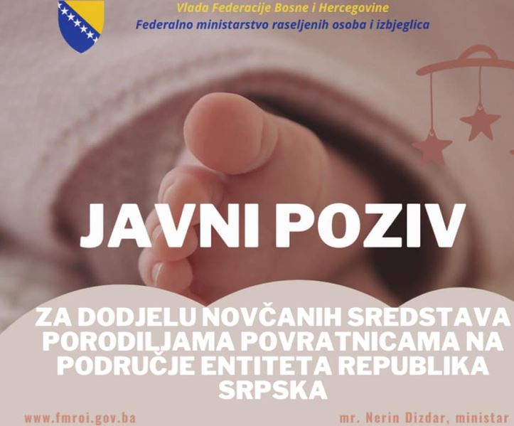 Federalno ministarstvo raseljenih osoba i izbjeglica raspisalo Javni poziv za novčanu podršku porodiljama povratnicama