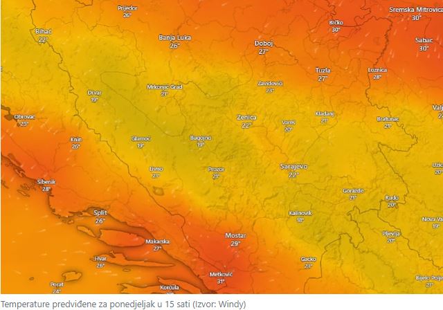 Posljednji je dan vrelog talasa nakon kojeg nam slijede pad temperatura i padavine