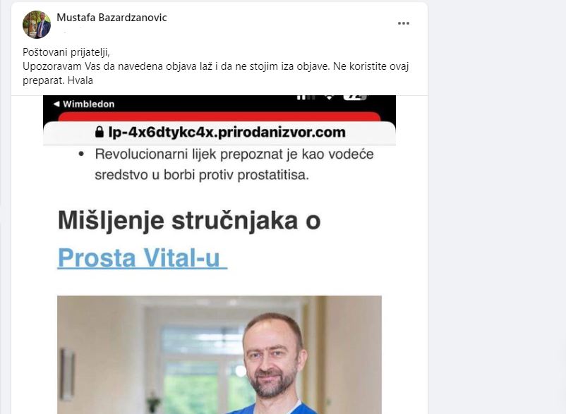 Nova zloupotreba lika i djela uspješnog doktora iz Zvornika, dr Mustafa Bazardžanović upozorio na prevaru koja kruži internetom