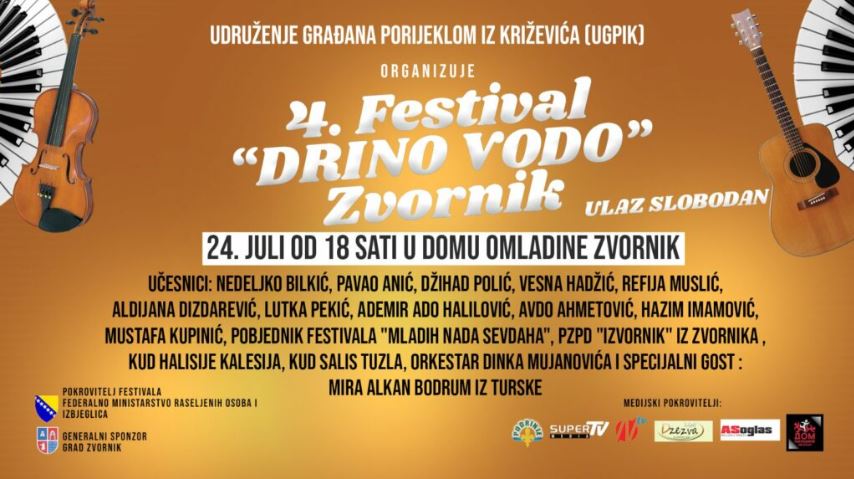 Danas 4. Festival sevdalinki “Drino vodo” u Dom omladine Zvornik