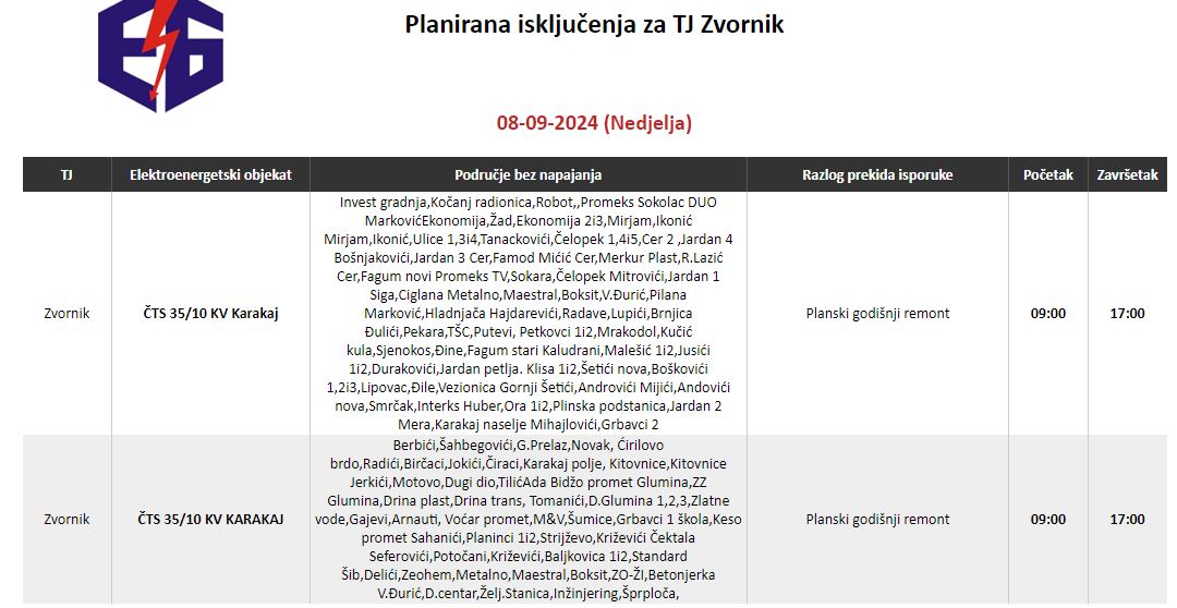 Najavljen veliki remont dalekovoda na području Zvornika, polovina potrošača biće cijeli dan bez električne energije