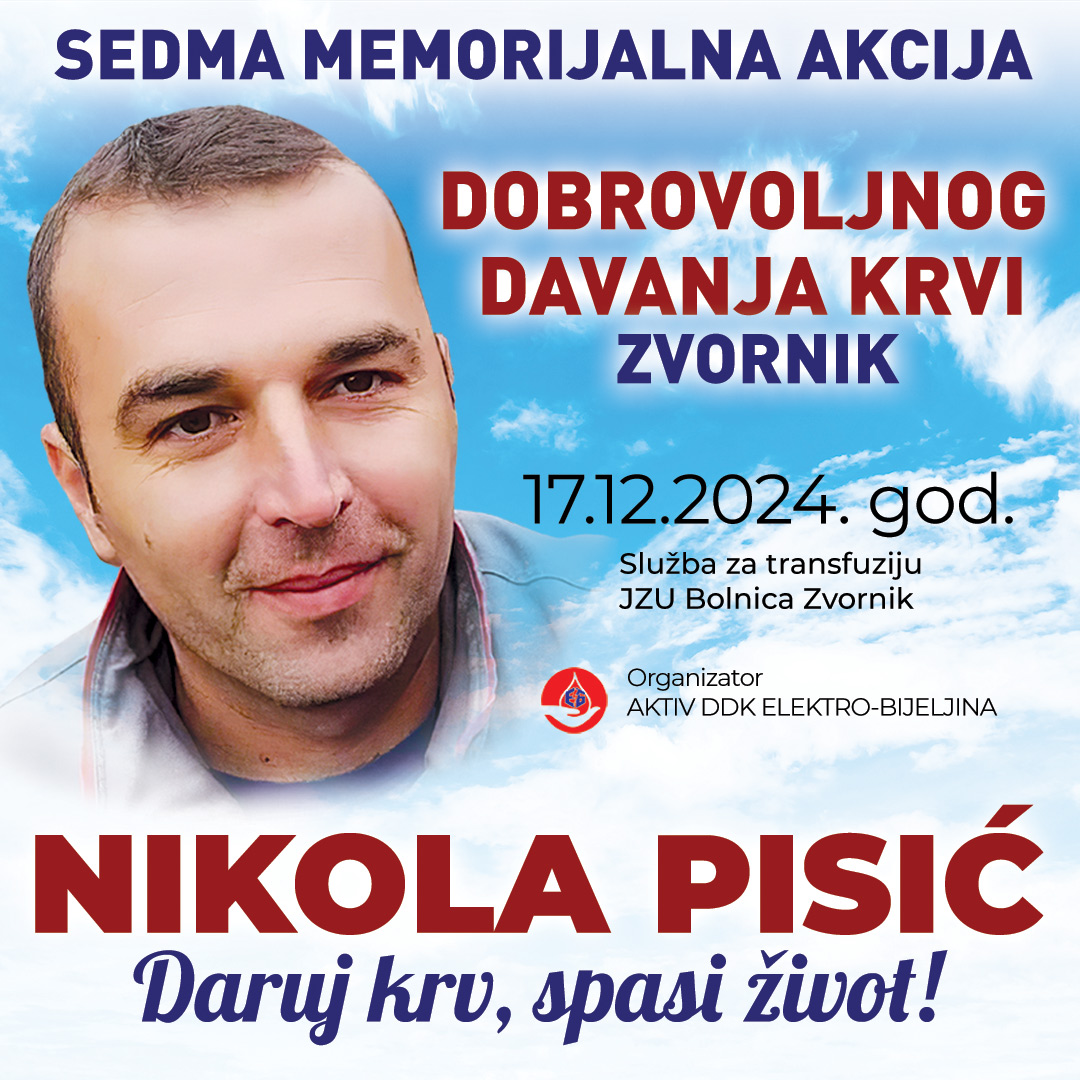 Uskoro u Zvorniku sedma tradicionalna akcija darivanja krvi ''Nikola Pisić''