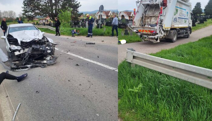 Tri lica povrijeđena u sudaru kamiona gradske čistoće i putničkog vozila u Jelavu kod Loznice (FOTO)