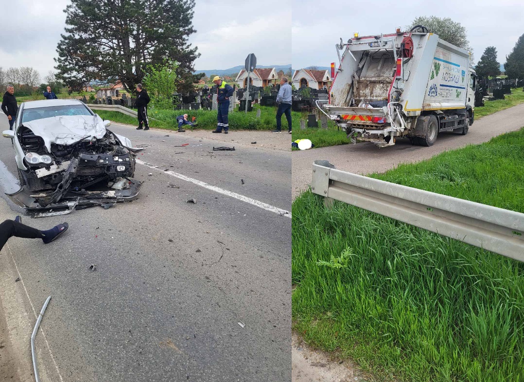 Tri lica povrijeđena u sudaru kamiona gradske čistoće i putničkog vozila u Jelavu kod Loznice (FOTO)