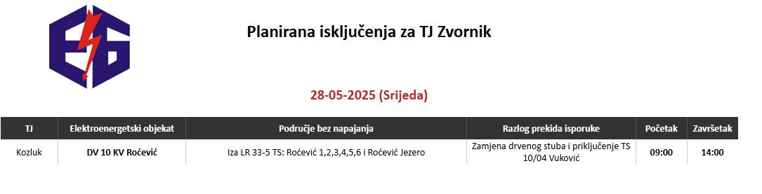 Ove srijede bez struje stanovnici jedne zvorničke mjesne zajednice