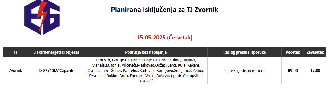 Ovog četvrtka bez električne energije biće oko 2.000 korisnika sa područja dvije opštine