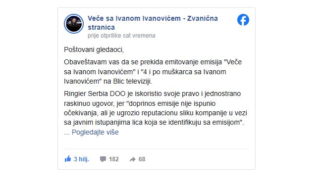 Ivan Ivanović otkrio da je njegova emisija ugašena i na Blic TV: "Nisam dozvoljen ni u slobodnim ni neslobodnim medijima"