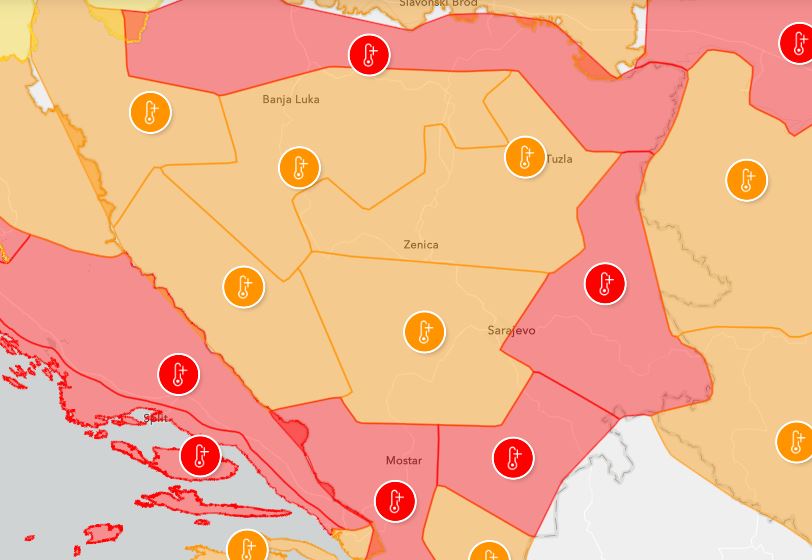 Prema prognozama, najintenzivnije temperature očekuju se u regijama Mostara, Prijedora i Višegrada, gdje će živa u termometru dosezati i do 41°C.
