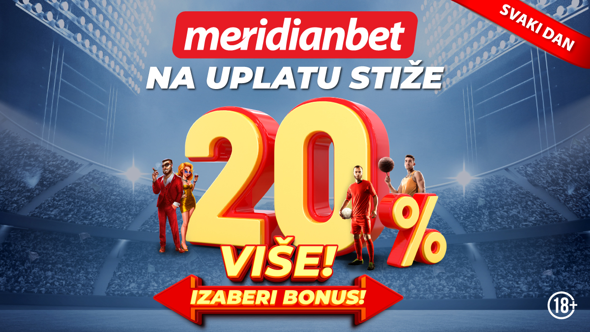 Meridian dodaje 20% na uplatu: Biraj sport ili kazino bonus