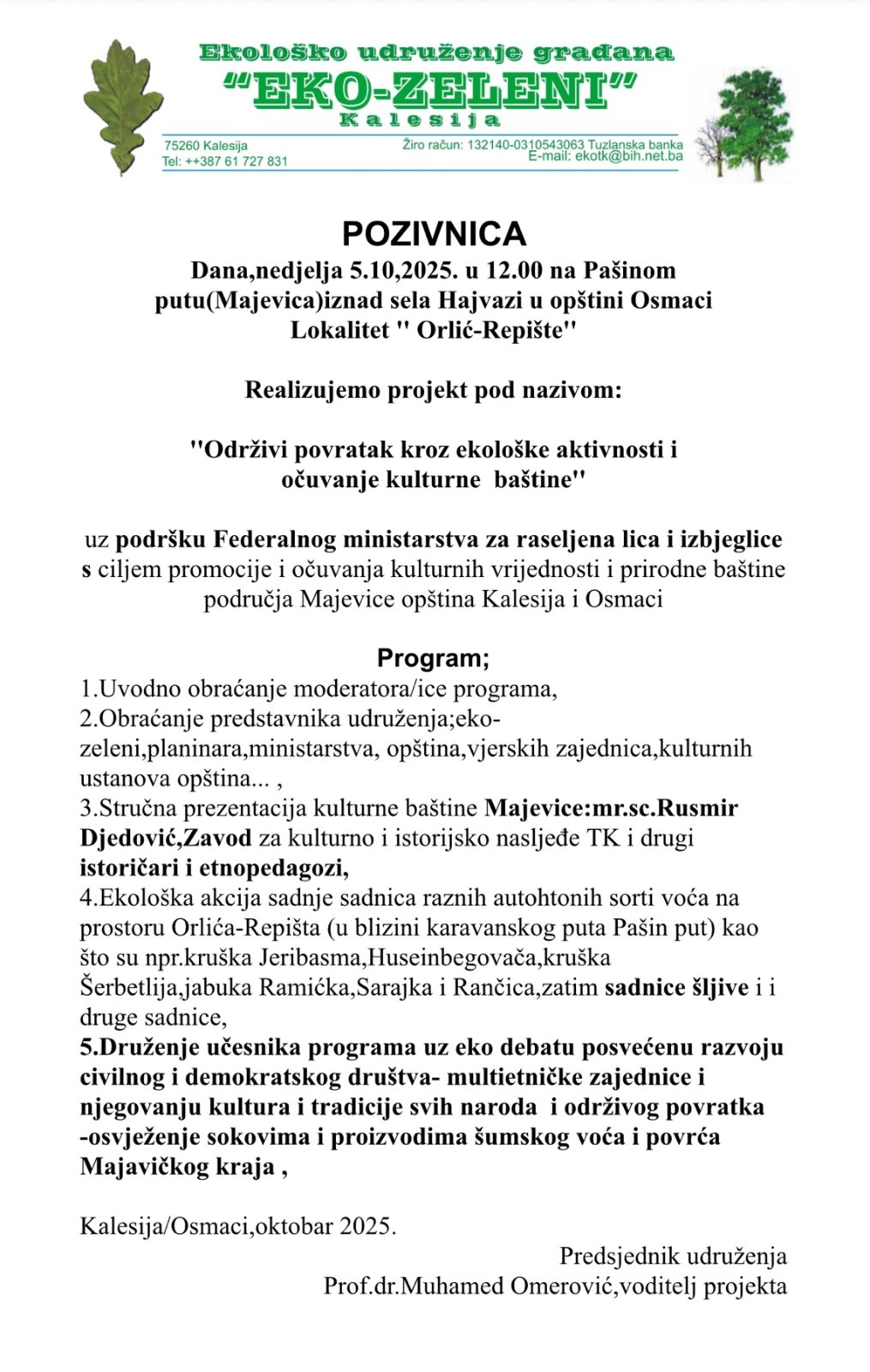 Eko akcija i druženje na lokalitetu Orlić–Repište: Sadnja autohtonog voća i promocija kulturne baštine između Križevića i Hajvaza