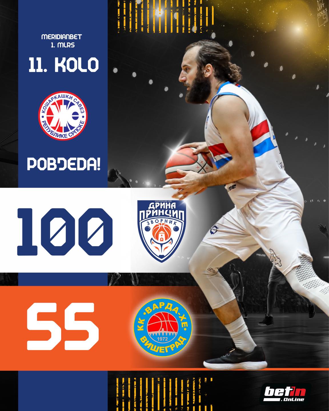 Deseta uzastopna pobjeda: KK Drina Princip deklasirala Vardu HE i bez poraza završila prvi dio prvenstva