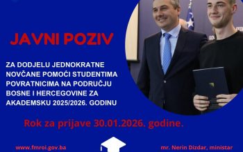 Javni poziv za dodjelu jednokratne novčane pomoći studentima povratnicima