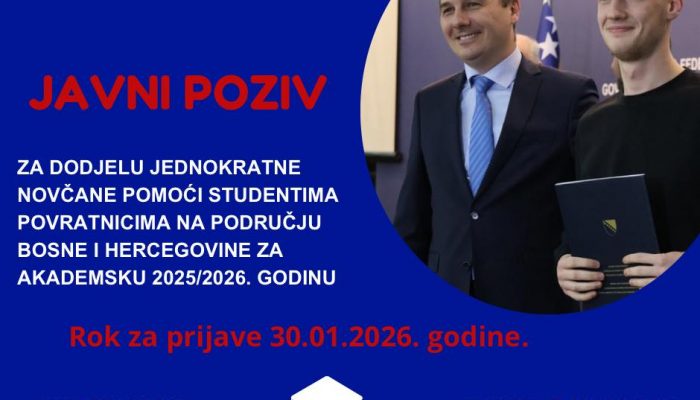 Javni poziv za dodjelu jednokratne novčane pomoći studentima povratnicima