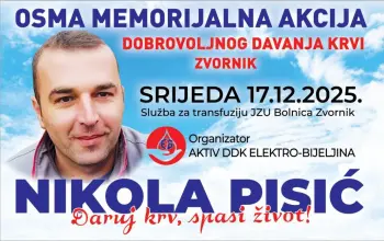 Zvornik u znaku humanosti: Darivanje krvi u čast Nikole Pisića 17. decembra