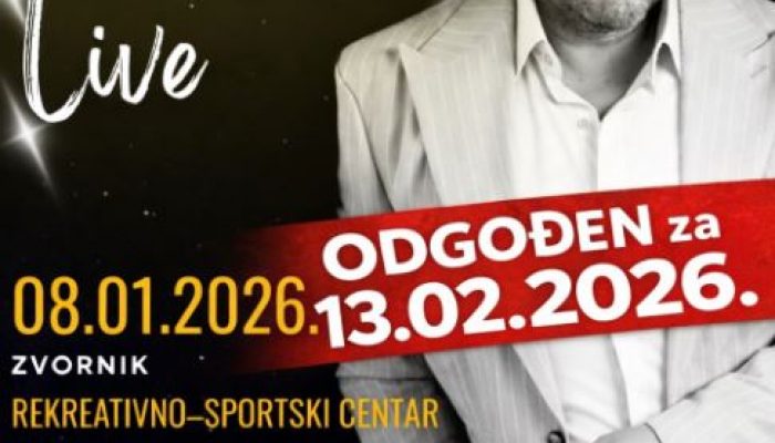 Odgođen koncert Ace Pejovića u Zvorniku za 8. januar, novi termin koncerta 13. februar