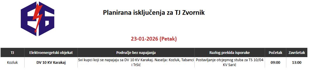 Ovog petka bez električne energije korisnici u tri zvornička naselja
