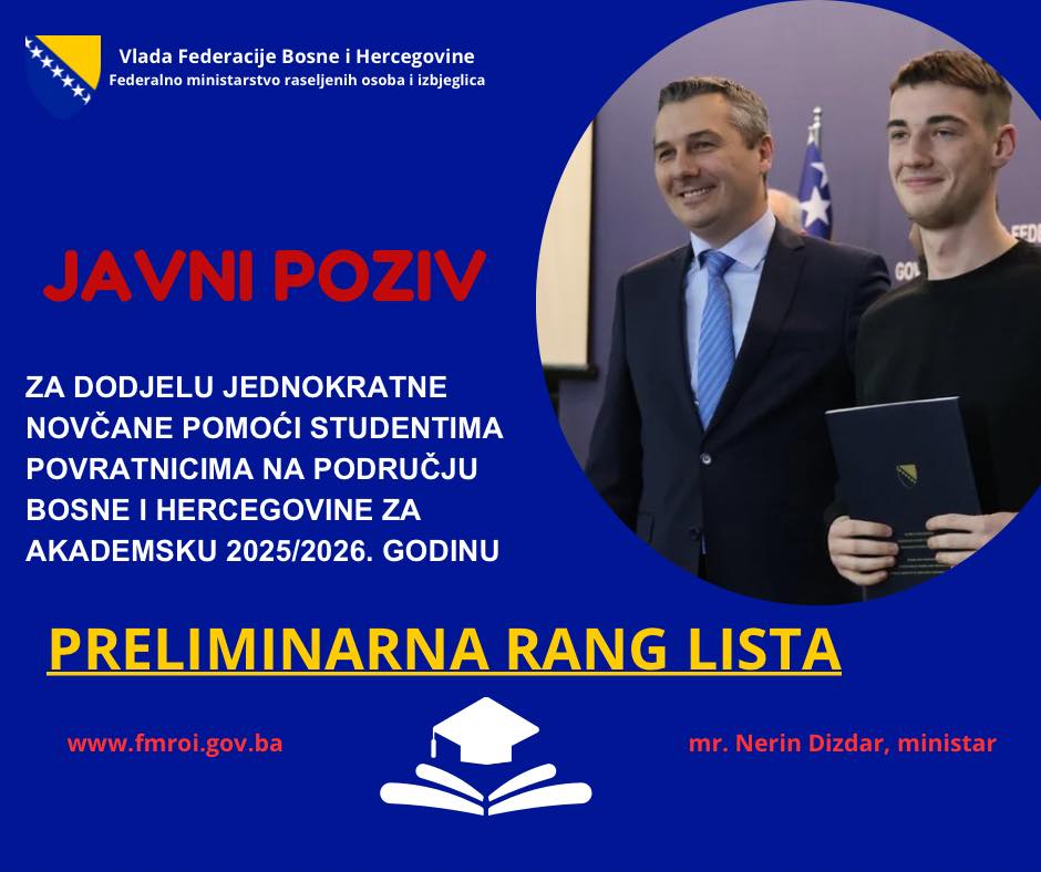 Podrška studentima povratnicima: Preliminarna rang lista za akademsku 2025/2026