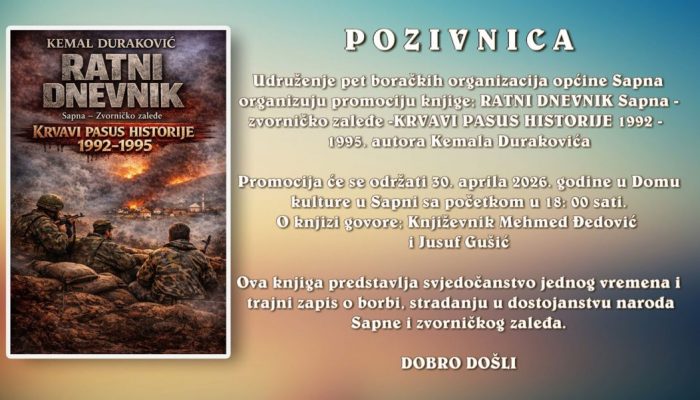 Uskoro promocija knjige „Ratni dnevnik: Sapna – zvorničko zaleđe – Krvavi pasus historije 1992–1995“ autora Kemal Duraković
