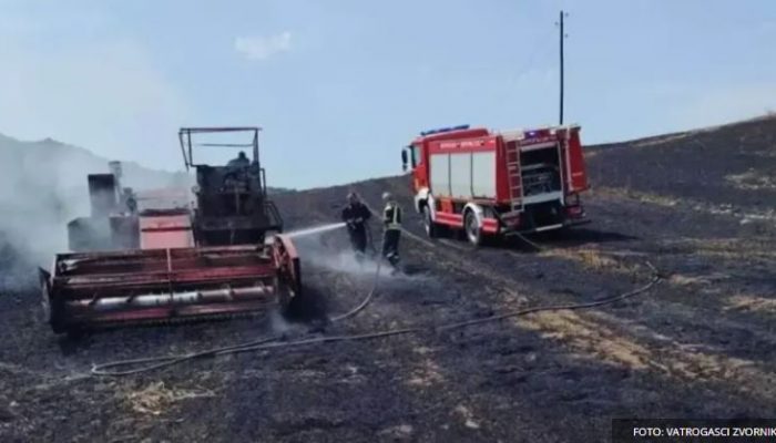 U požaru u Pilici izgorio je kombajn i 12 duluma pšenice (FOTO)