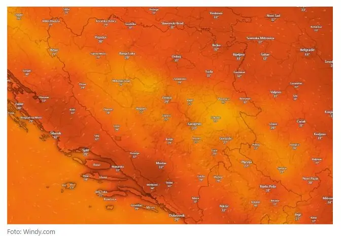 Građane BiH danas očekuje izuzetno vruć dan, upaljen narandžasti meteoalarm: Temperature će ići do 39 °C