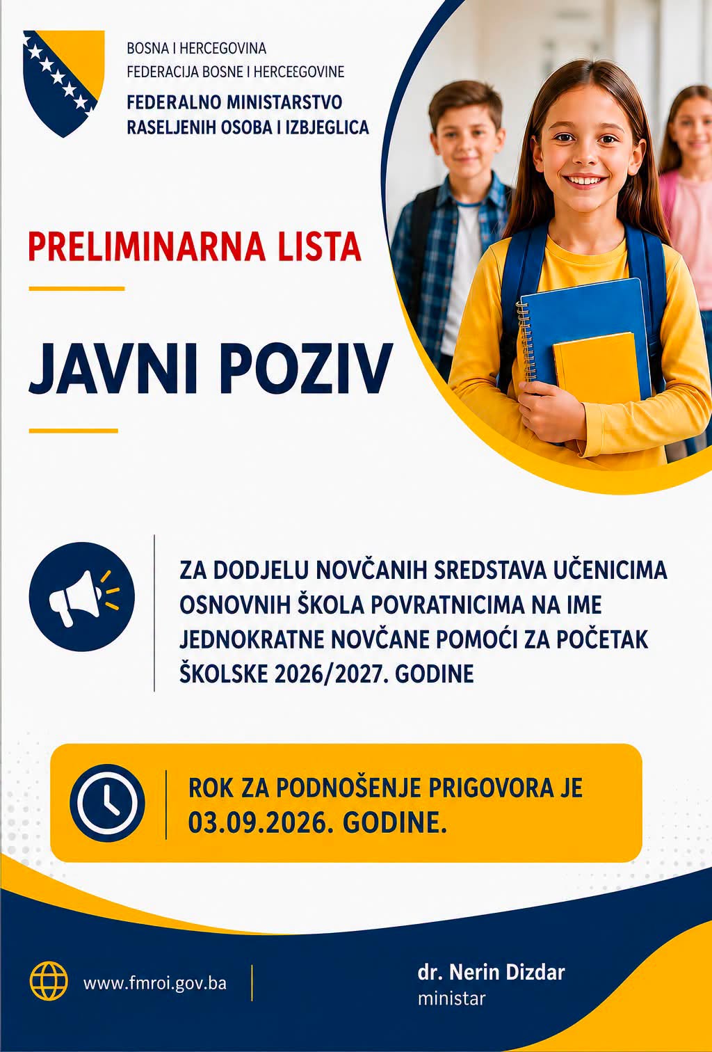 Objavljena preliminarna lista učenika povratnika koji će dobiti jednokratnu pomoć za početak školske godine