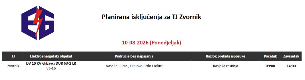Dijelovi Zvornika tokom radne sedmice više puta bez struje, prvi prekid u ponedjeljak