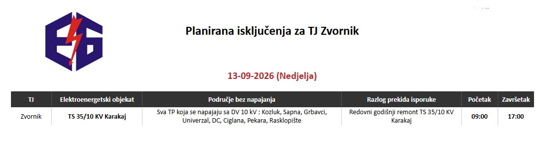Hiljade korisnika Zvornika ovog vikenda bez struje zbog velikog remonta