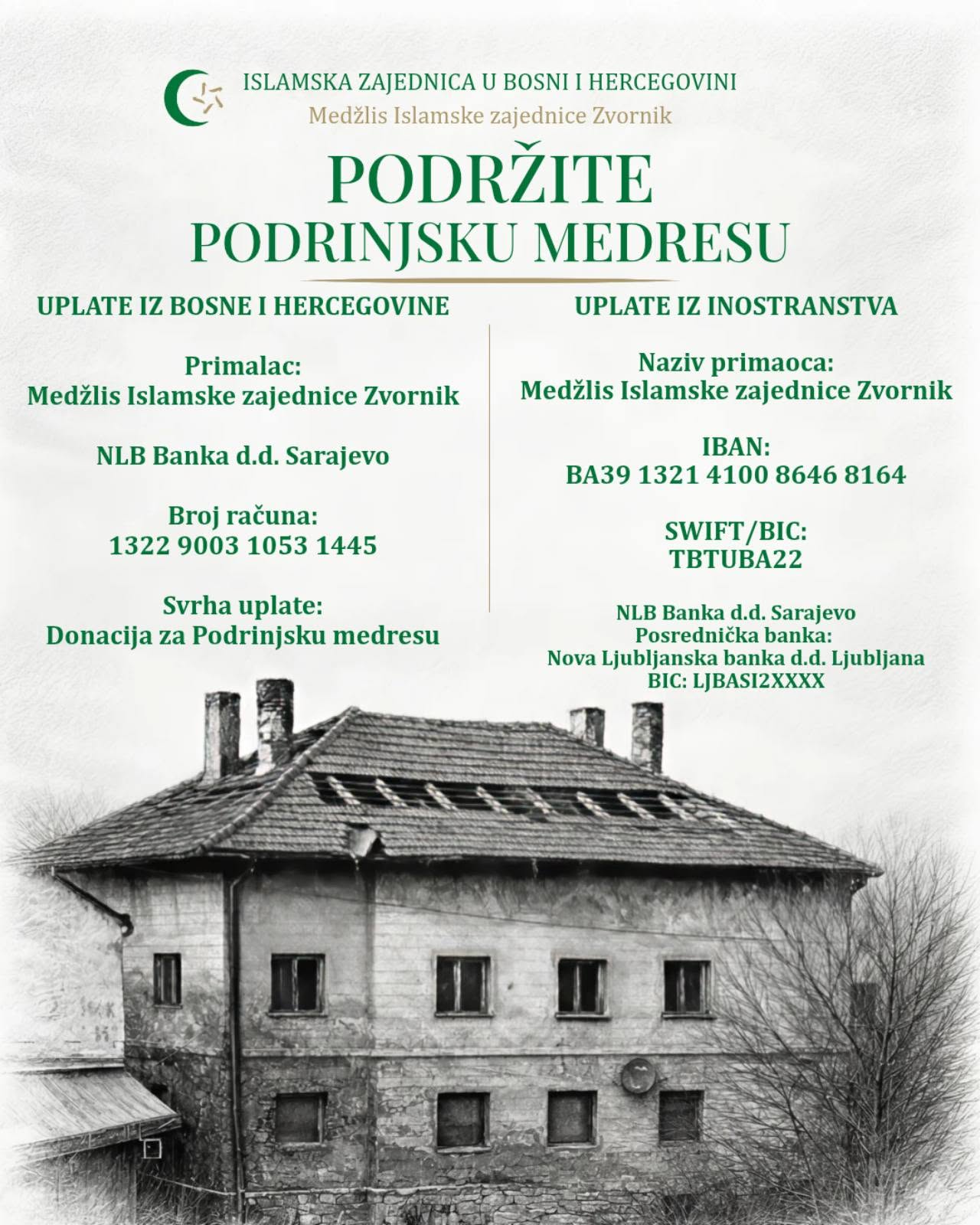 Pokrenuta akcija „Podržite Podrinjsku medresu“: Cilj obnova značajnog zdanja u Zvorniku